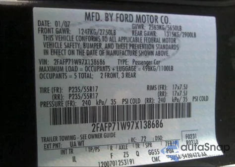 2007 Ford Crown Victoria Police/Police Interceptor from USA, damaged, VIN 2FAFP71W97X138686